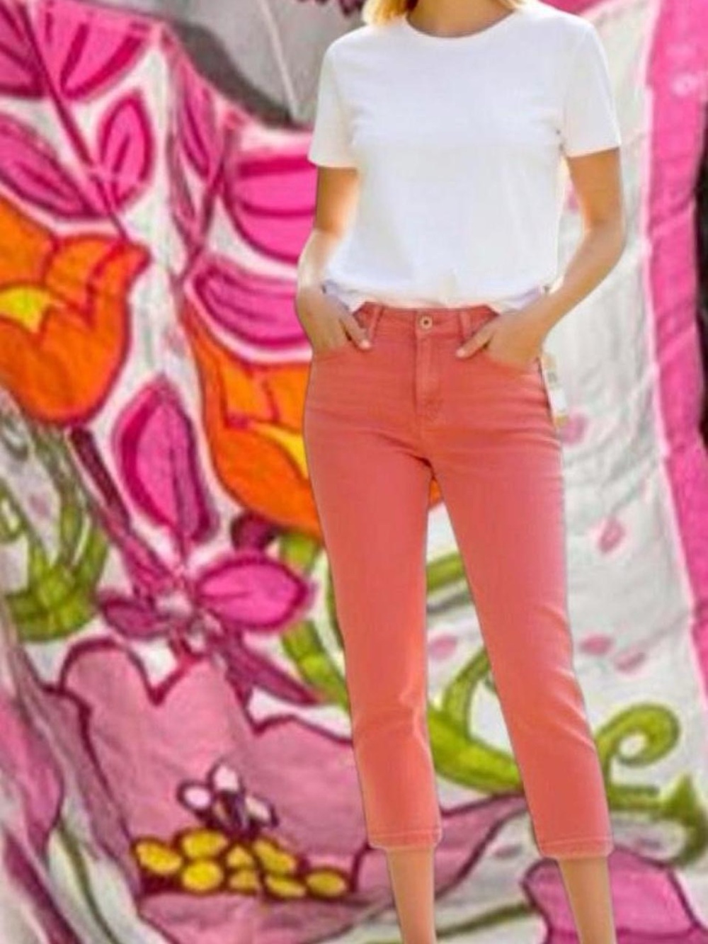 Michael Kors High-Rise Cropped Jeans - Coral Pink Sz 14